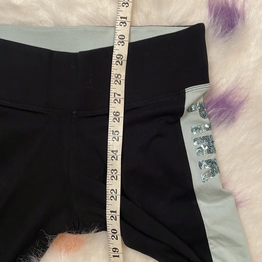 PINK‎ Victoria’s Secret Sequins Cropped Black & Teal Leggings Size Medium